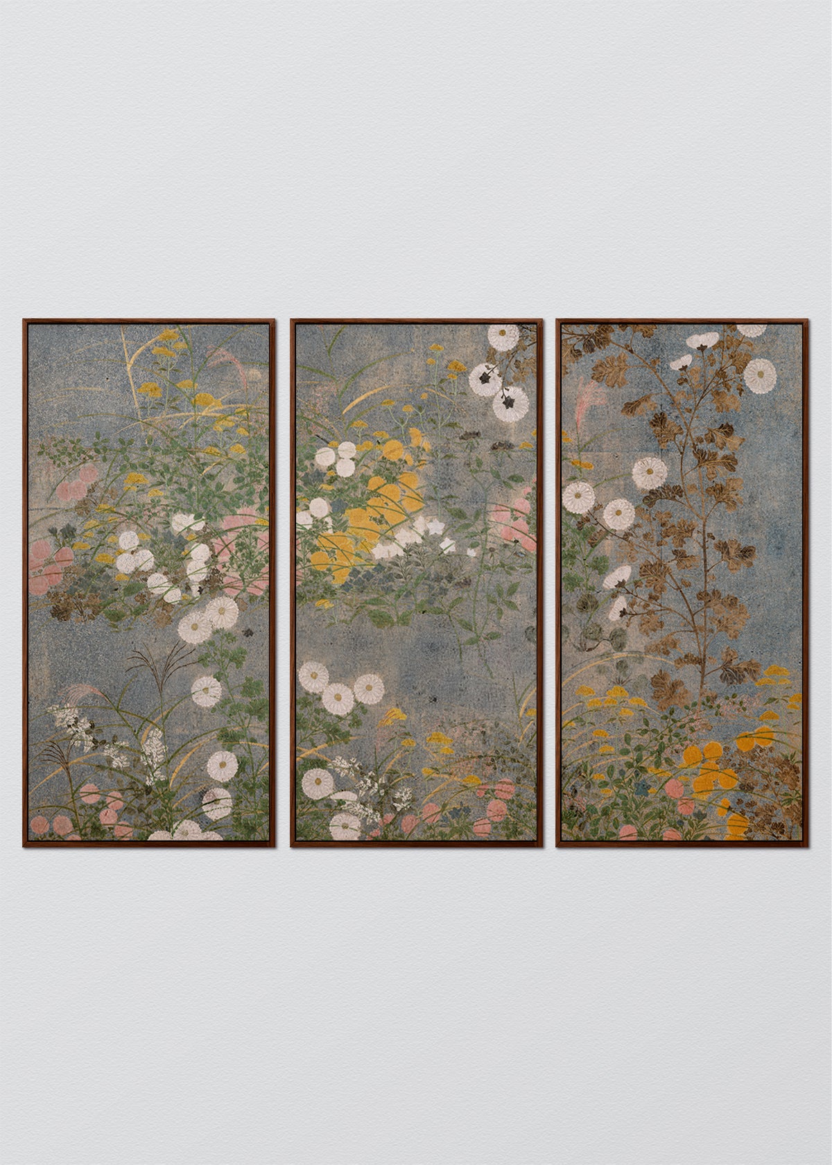 Paneles Murales de lino Grabado de Flores Antiguas  - Serie 03