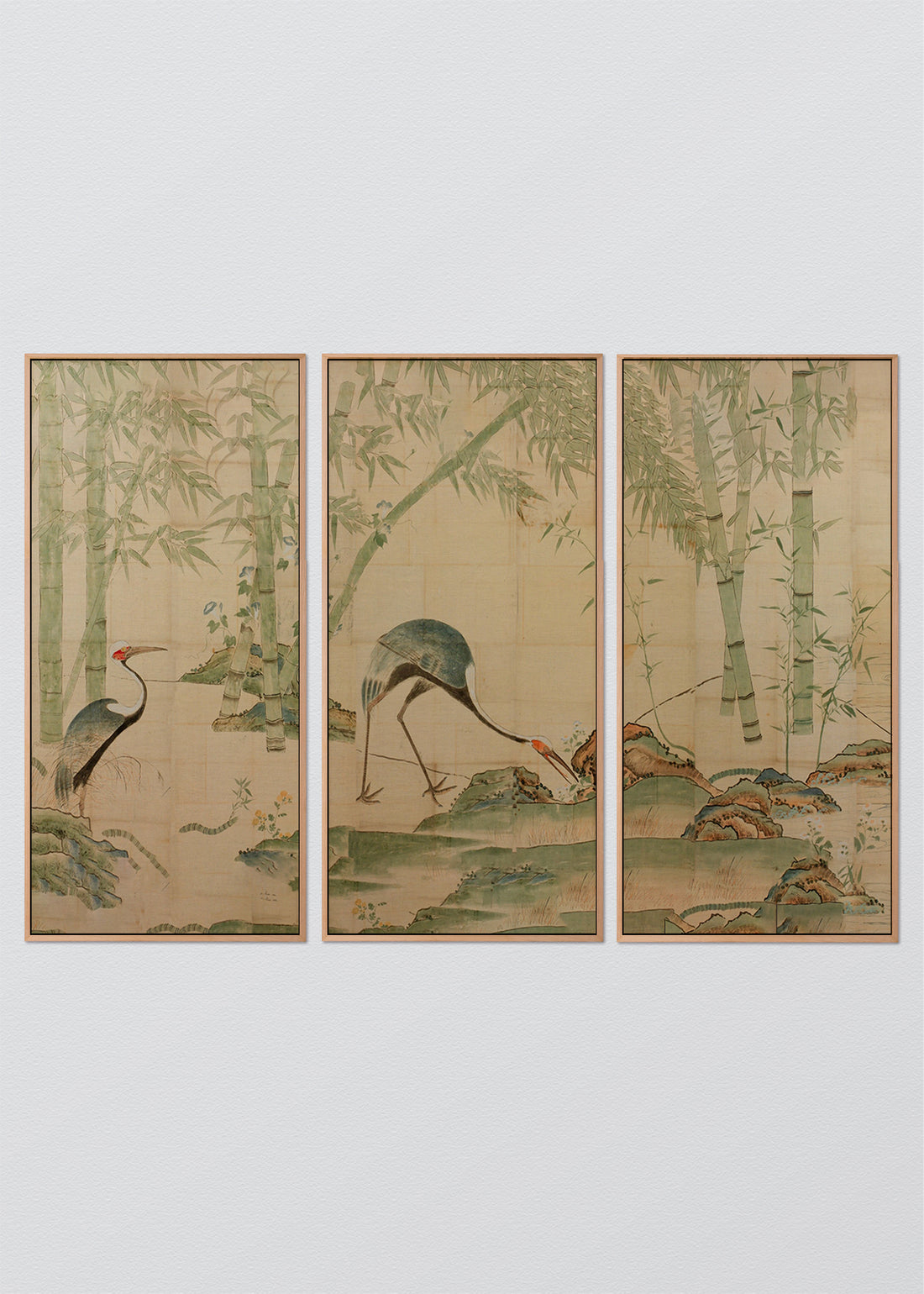 Paneles Murales de lino Paisaje Japones con Grullas - Serie 03