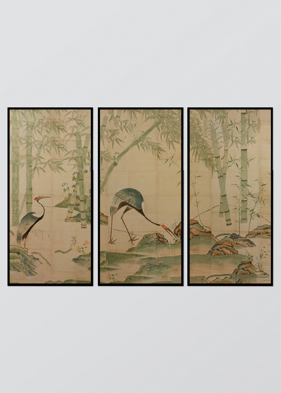 Paneles Murales de lino Paisaje Japones con Grullas - Serie 03