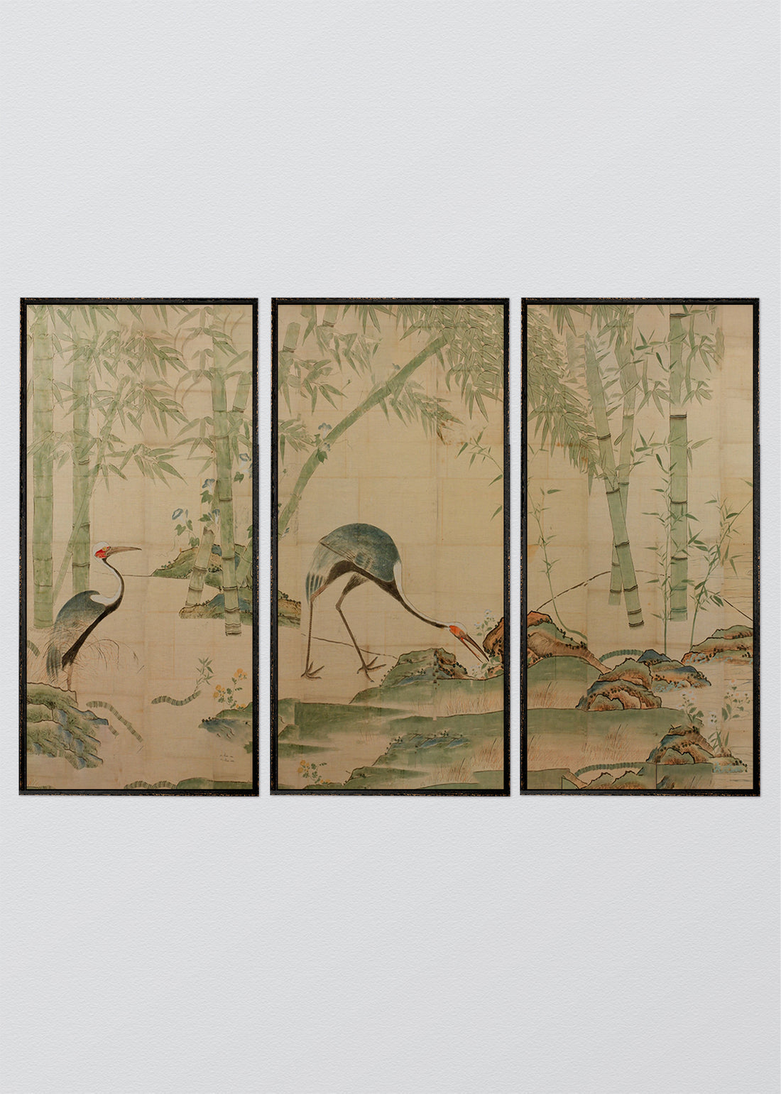 Paneles Murales de lino Paisaje Japones con Grullas - Serie 03