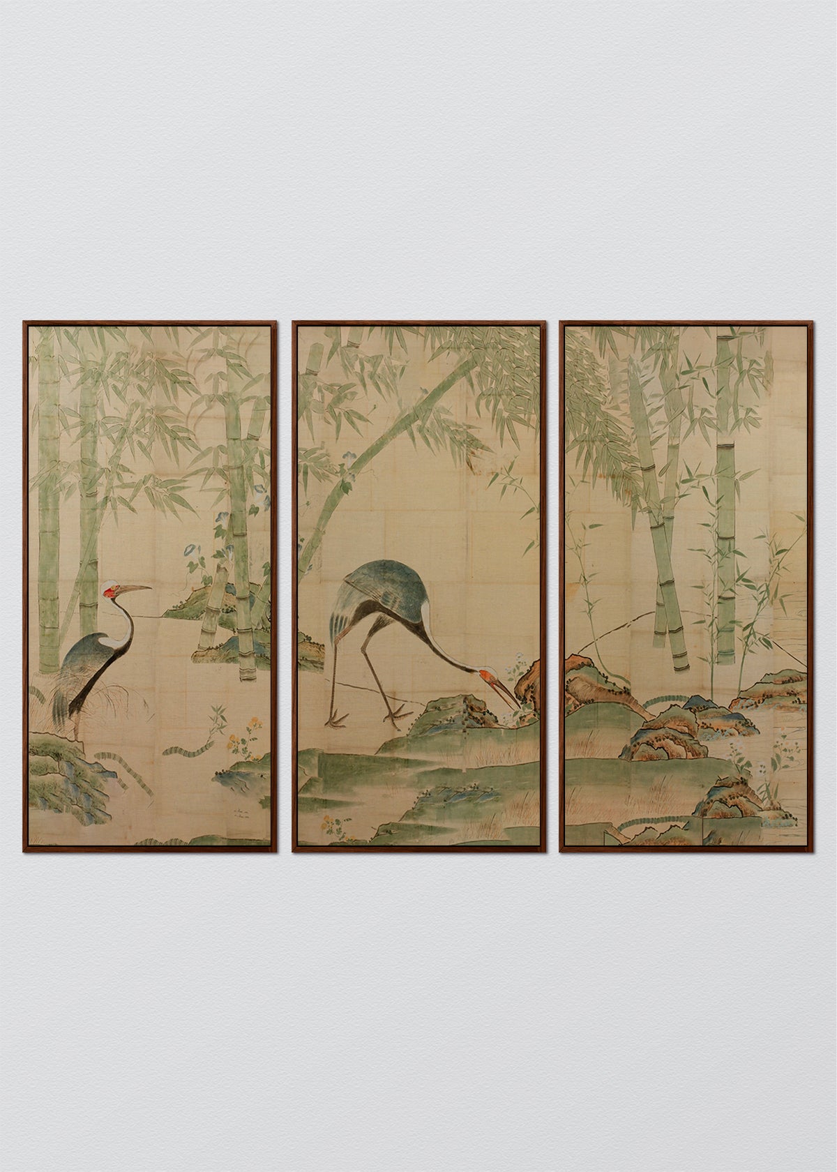 Paneles Murales de lino Paisaje Japones con Grullas - Serie 03