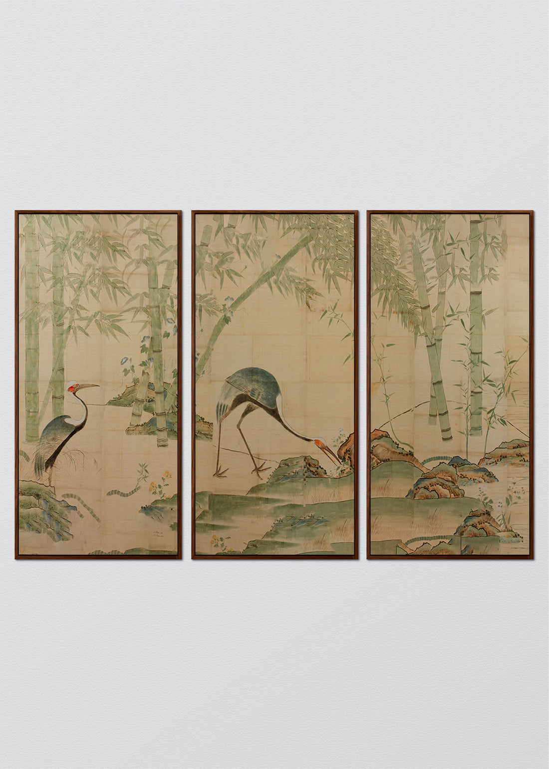 Paneles Murales de lino Paisaje Japones con Grullas - Serie 03