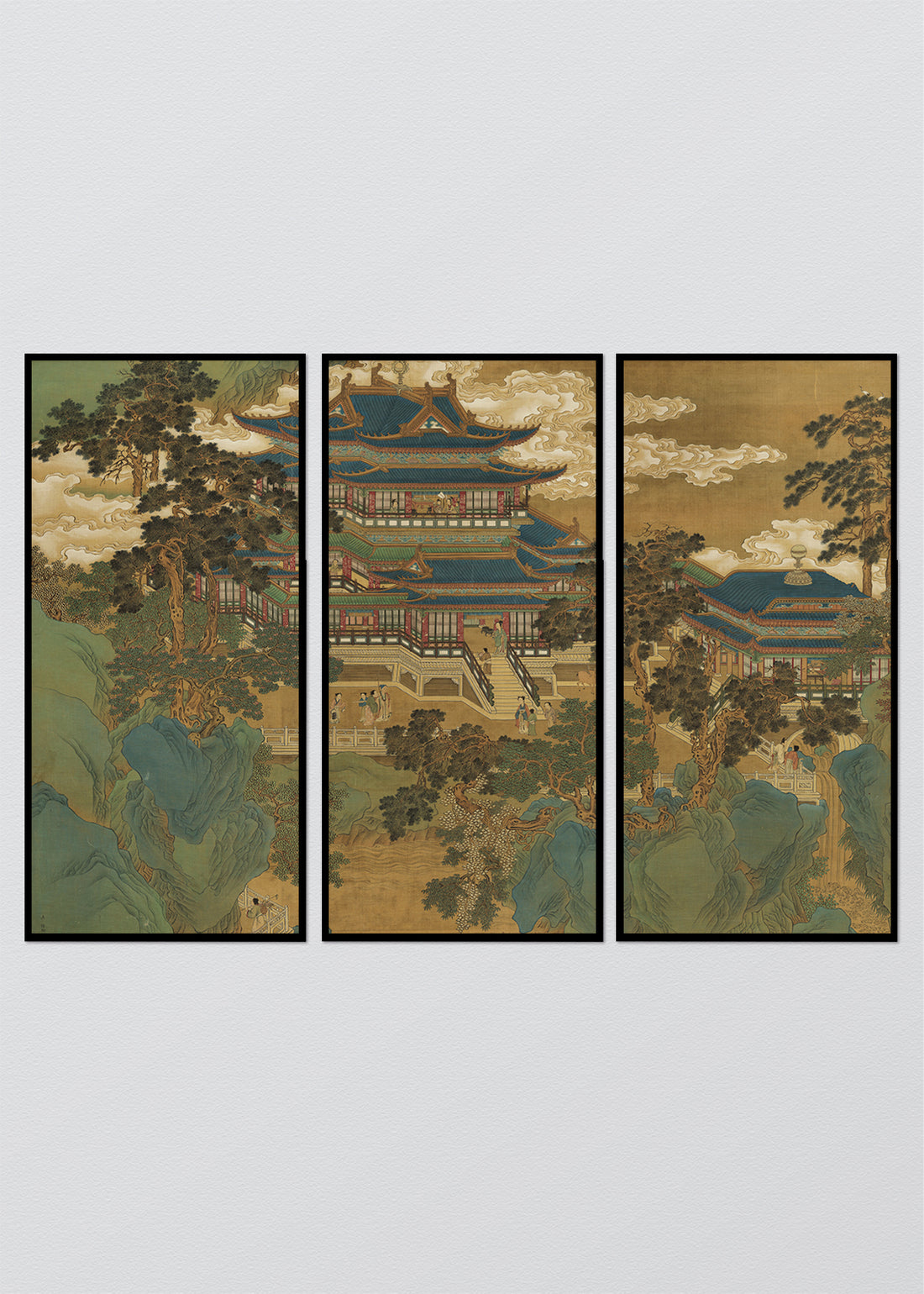 Paneles Murales de lino Templos y Flores en las Montañas  - Serie 03