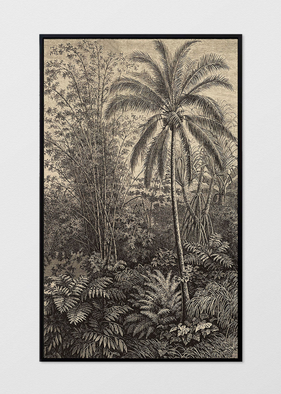 Panel Mural de lino jungla palmeras sepia (lado B) - REBAJAS