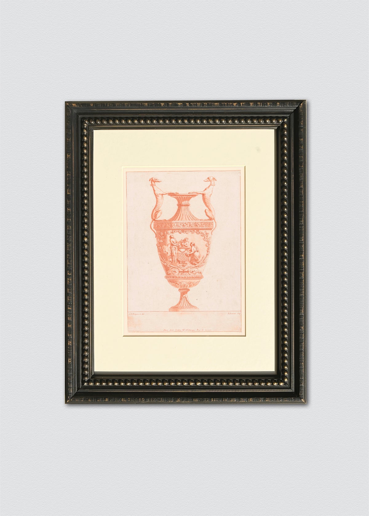 Cuadro Dibujo Jarron Galgos Marco Vintage Perlas