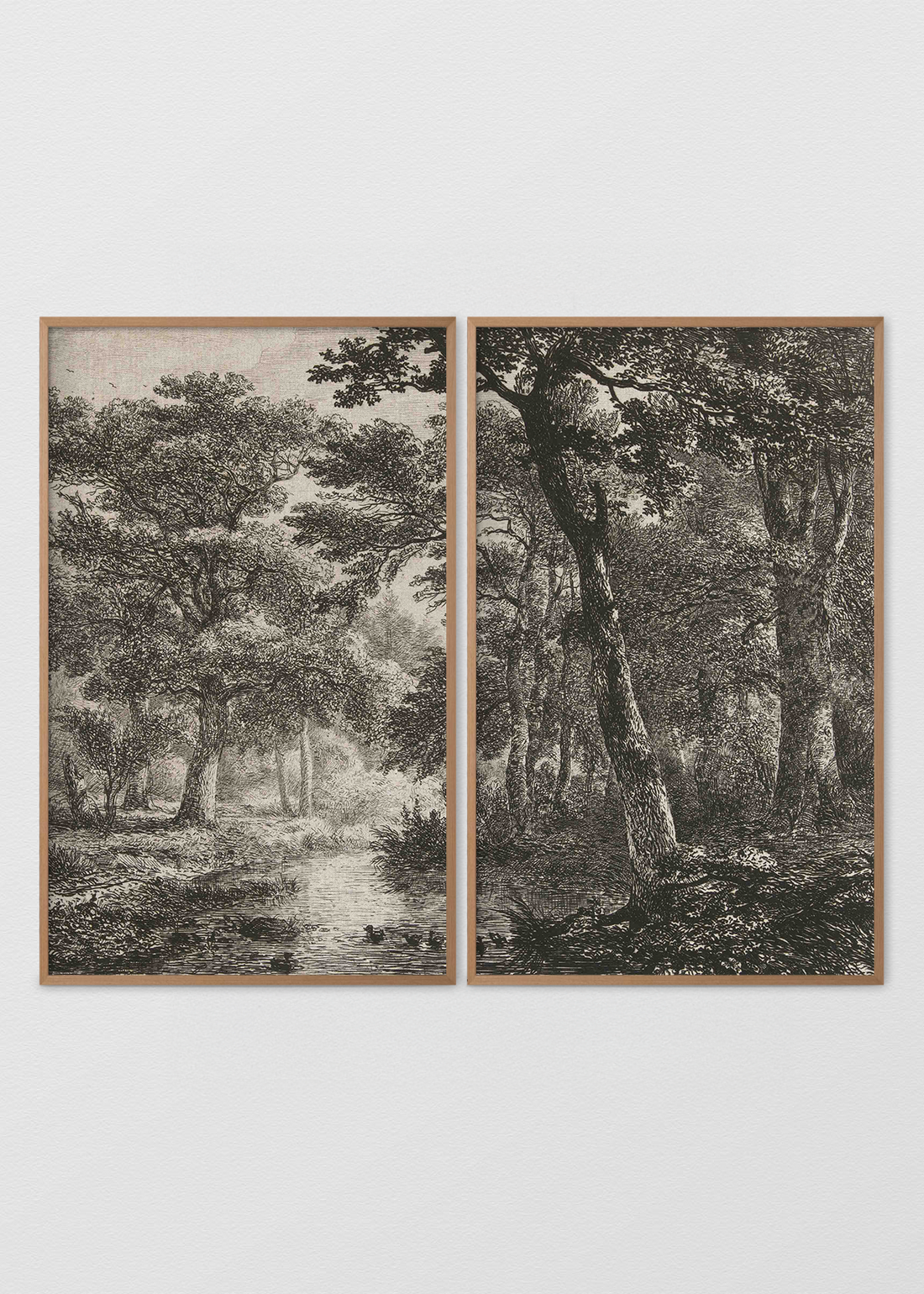 Paneles Murales de lino bosque blanco y negro - Serie 02
