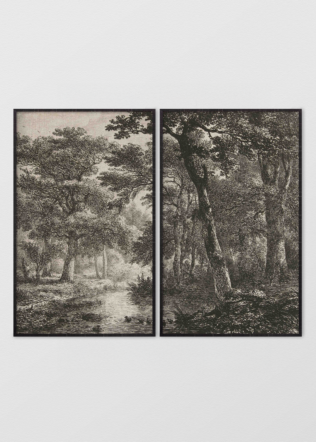 Paneles Murales de lino bosque blanco y negro - Serie 02