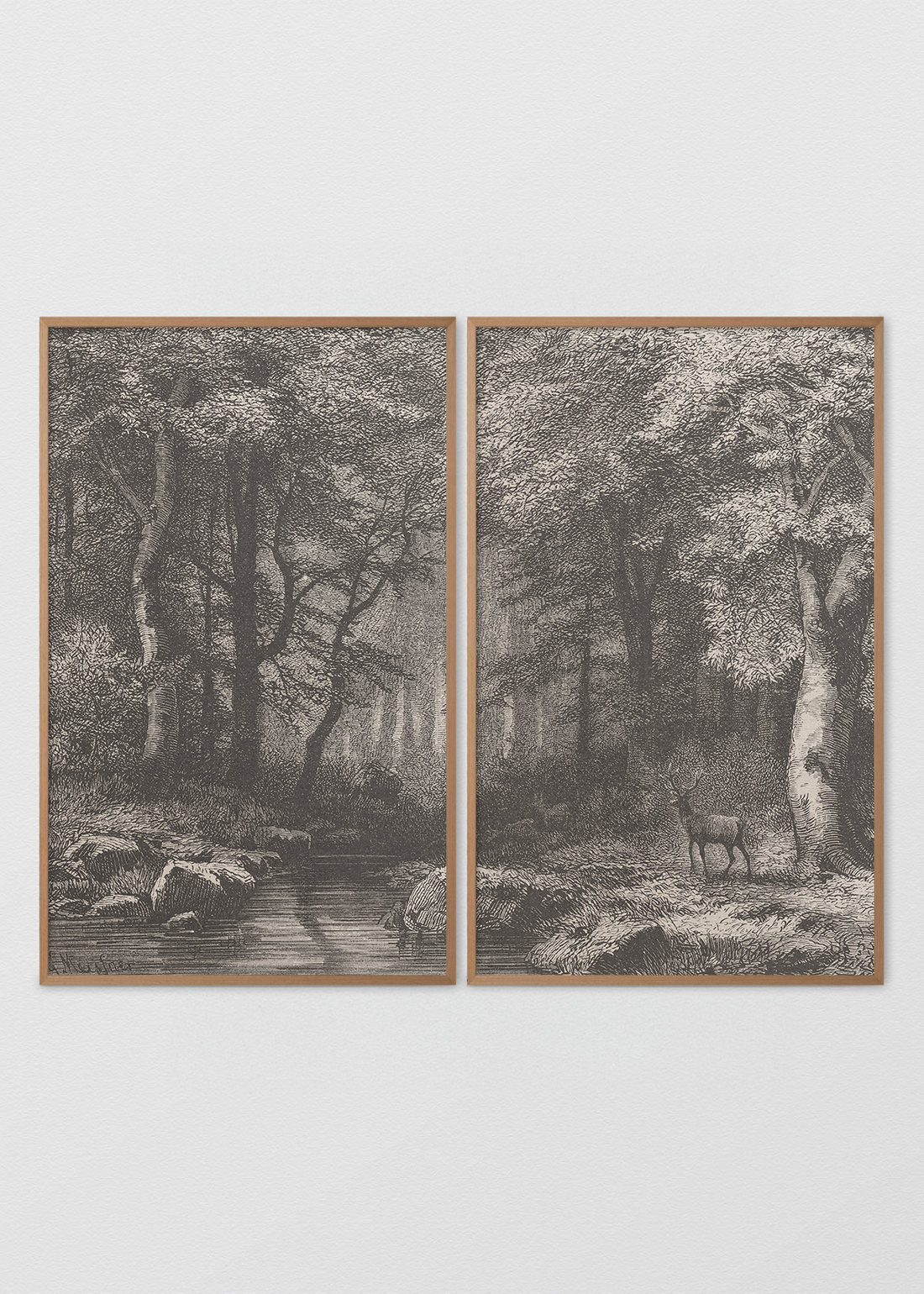 Paneles Murales de lino ciervos en el bosque - Serie 02