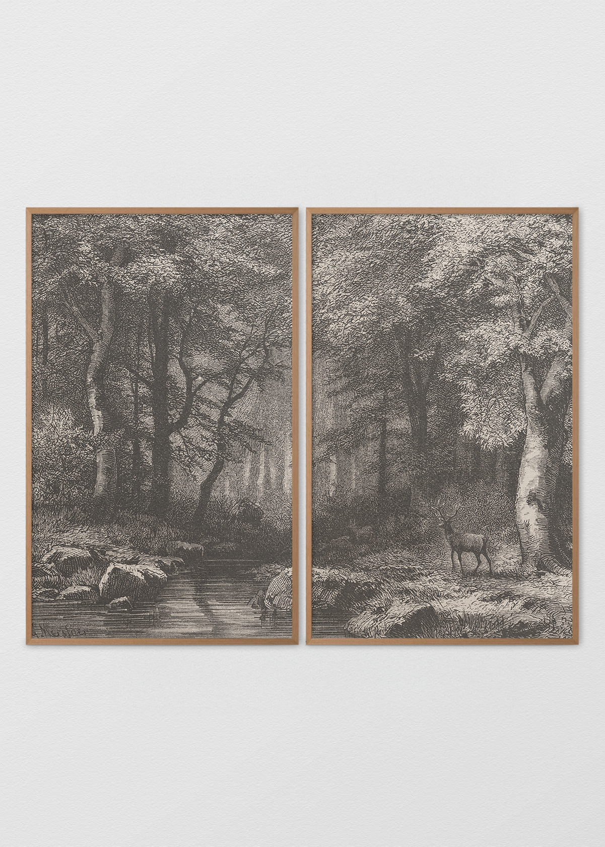 Paneles Murales de lino ciervos en el bosque - Serie 02
