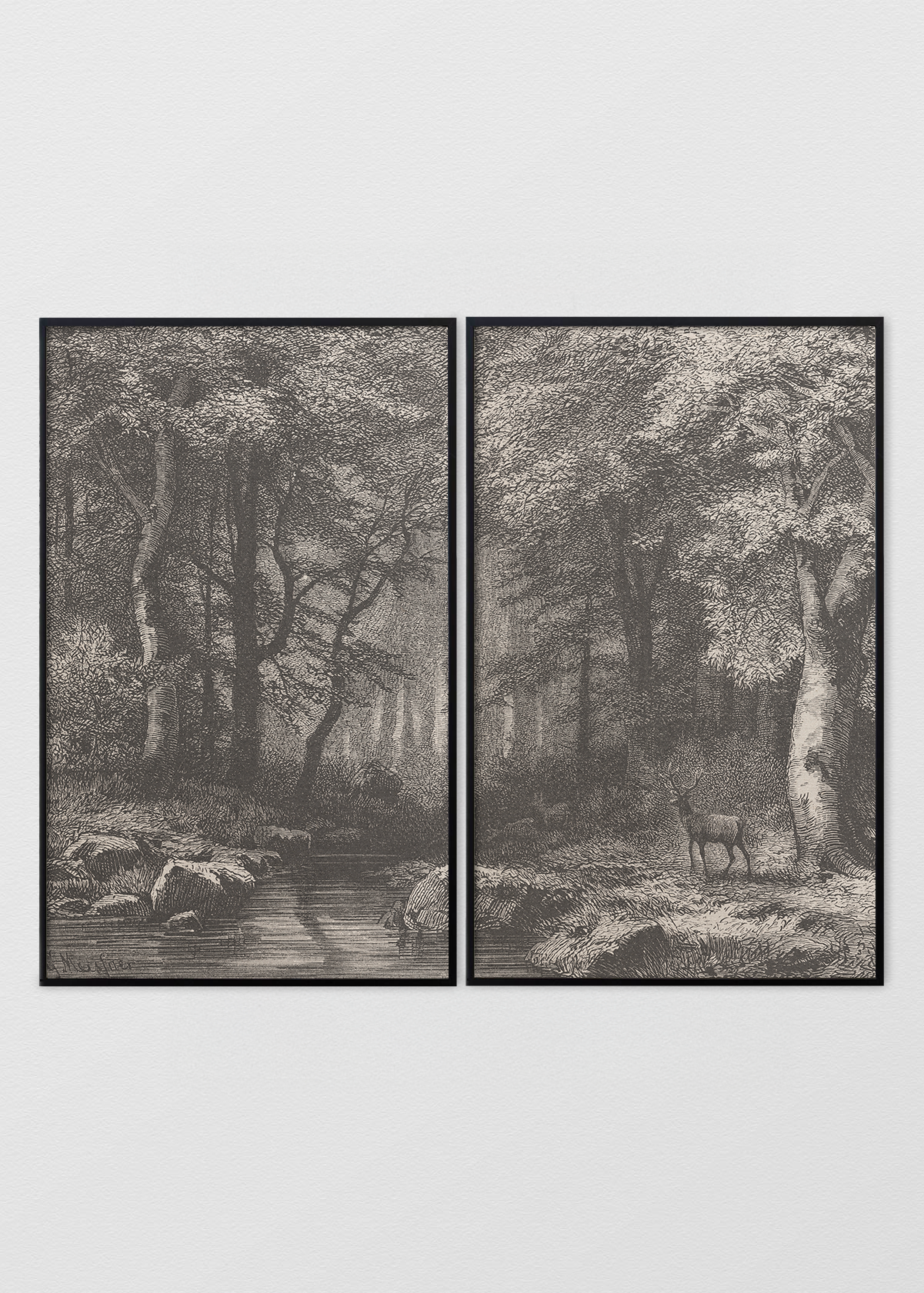 Paneles Murales de lino ciervos en el bosque - Serie 02