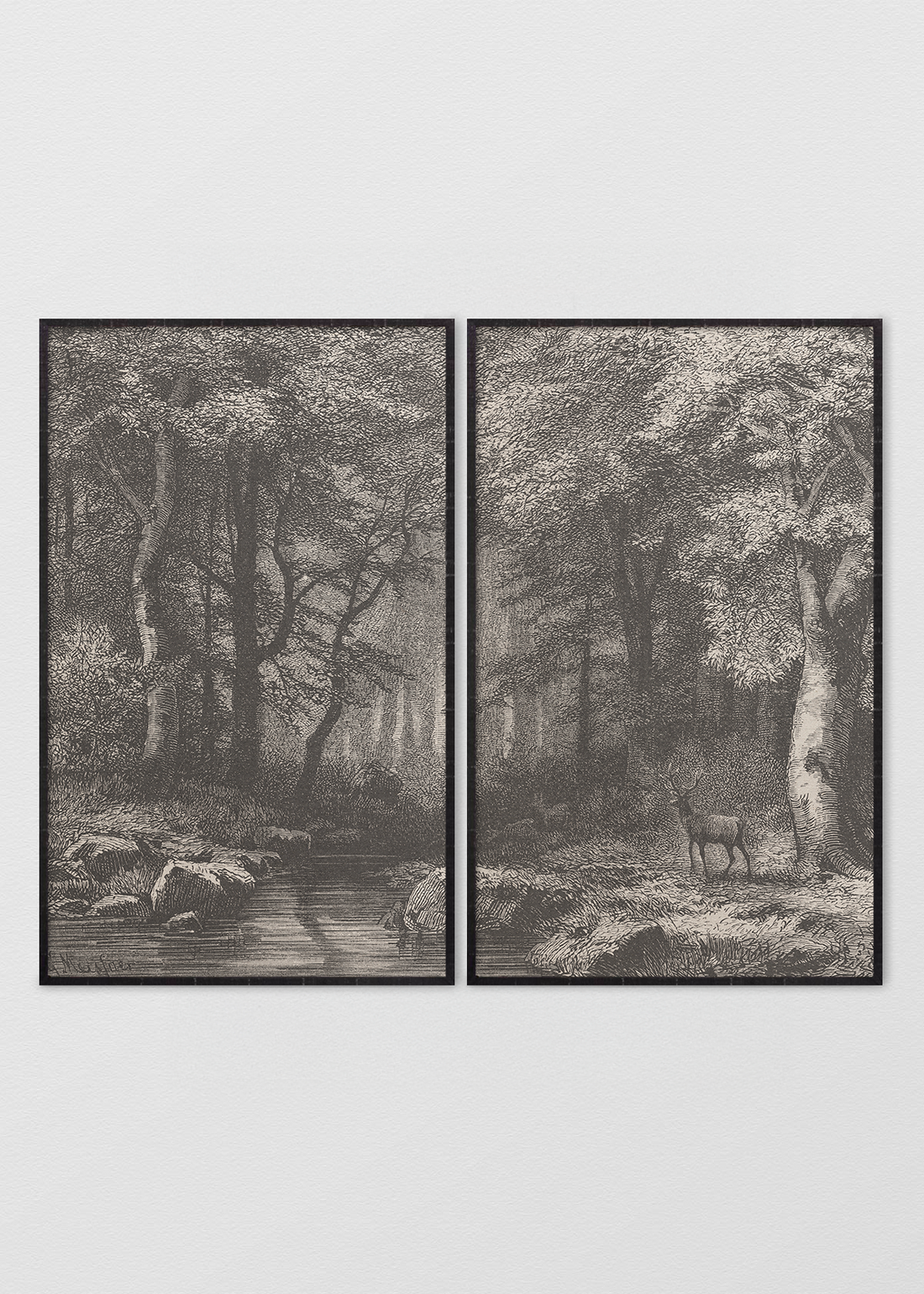 Paneles Murales de lino ciervos en el bosque - Serie 02