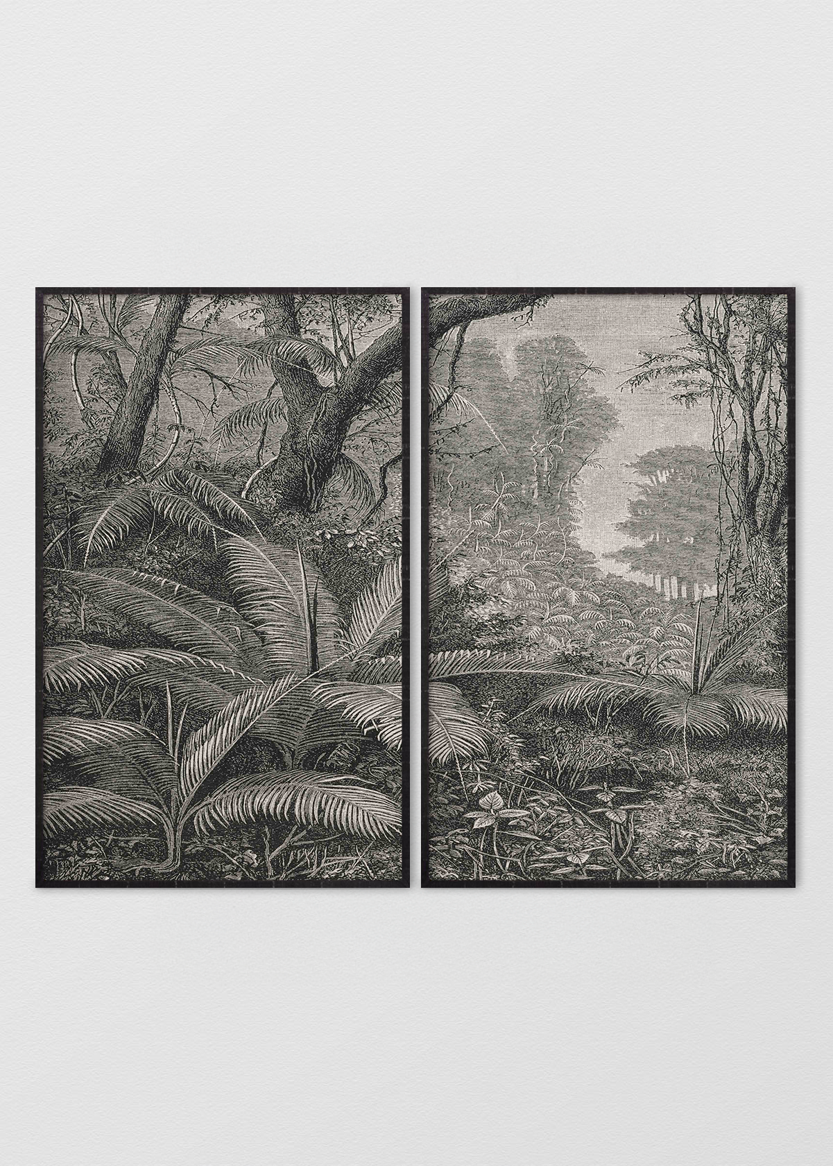Paneles Murales de lino jungla manglar blanco y negro - Serie 02