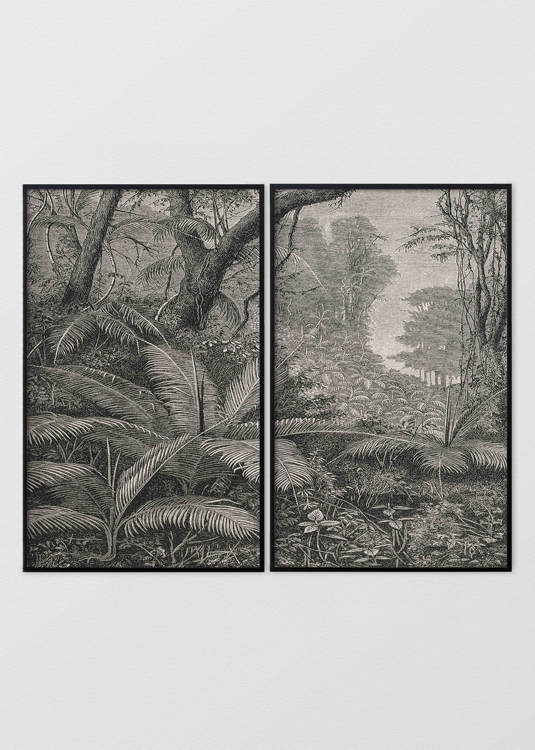 Paneles Murales de lino jungla manglar blanco y negro - Serie 02