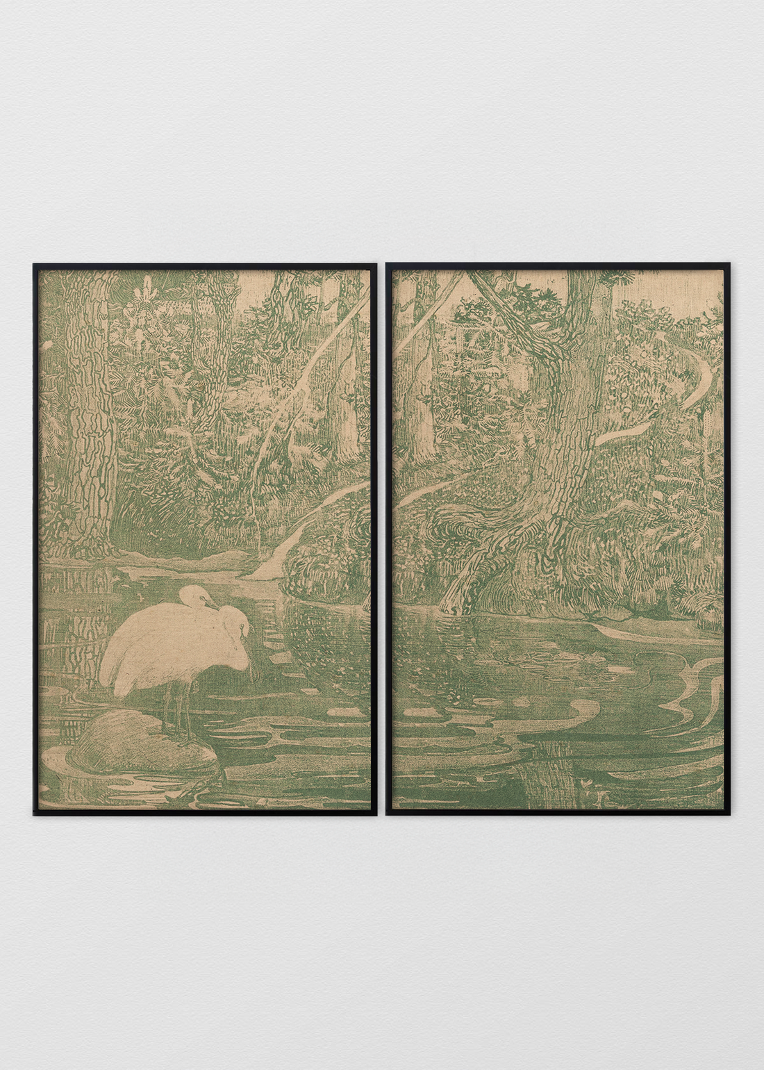 Paneles Murales de lino jungla y garzas - Serie 02