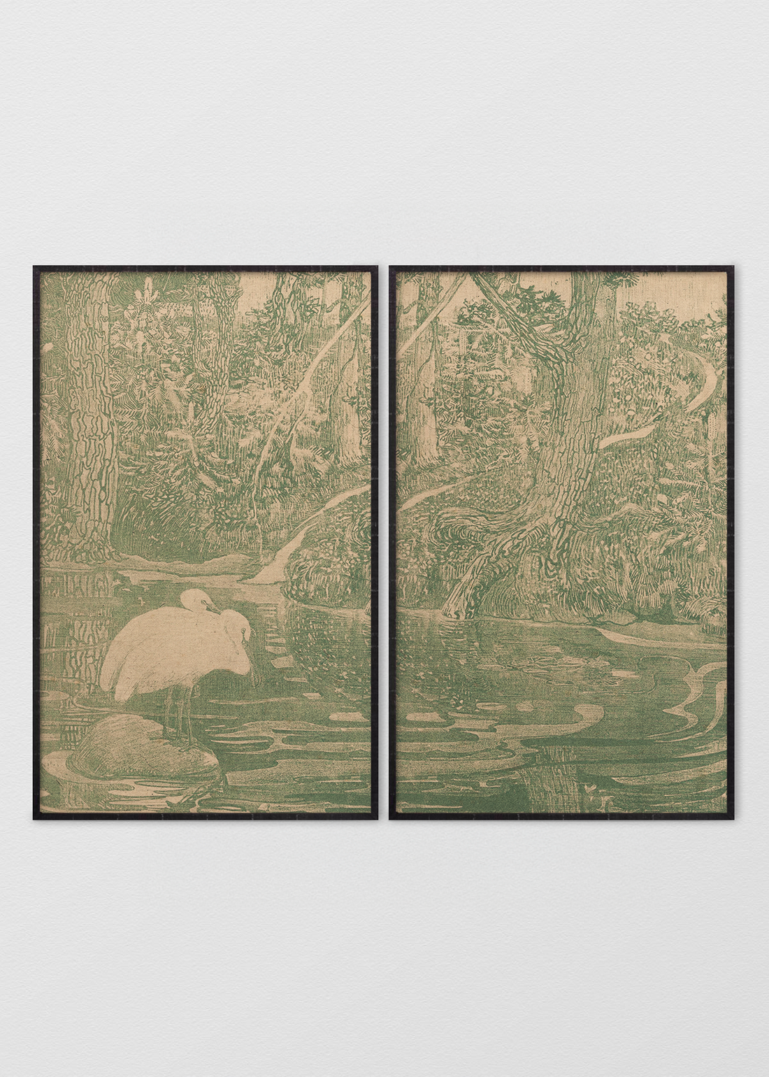 Paneles Murales de lino jungla y garzas - Serie 02