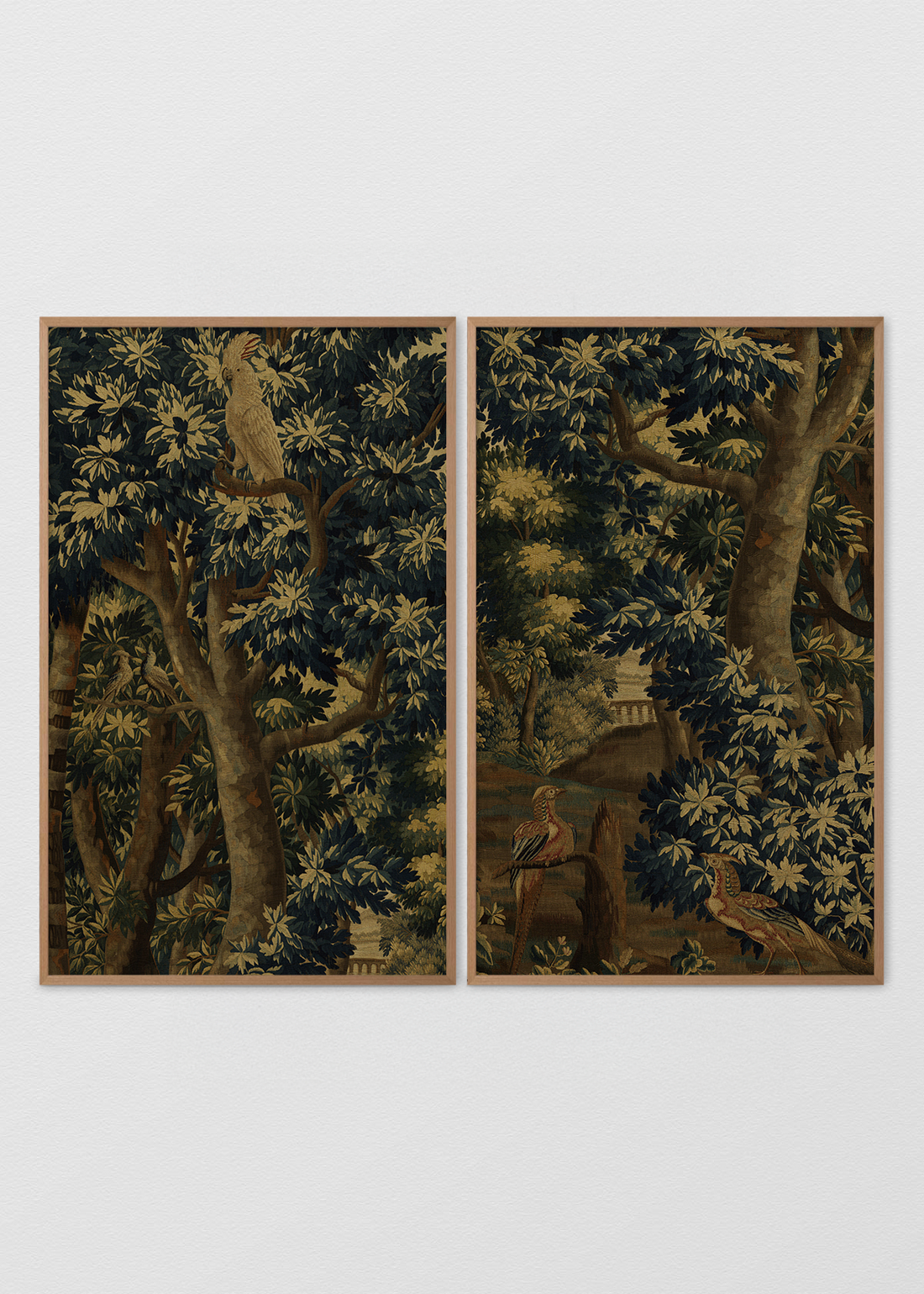 Paneles Murales de lino paisaje de bosque con aves - Serie 02