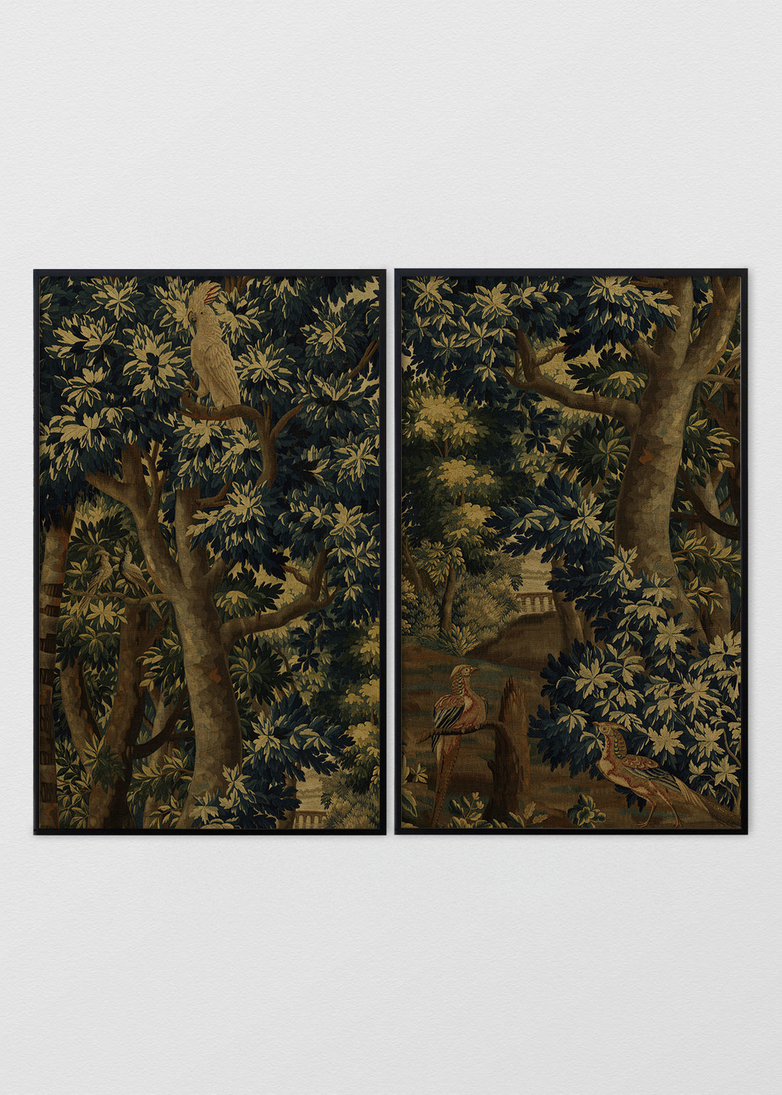 Paneles Murales de lino paisaje de bosque con aves - Serie 02