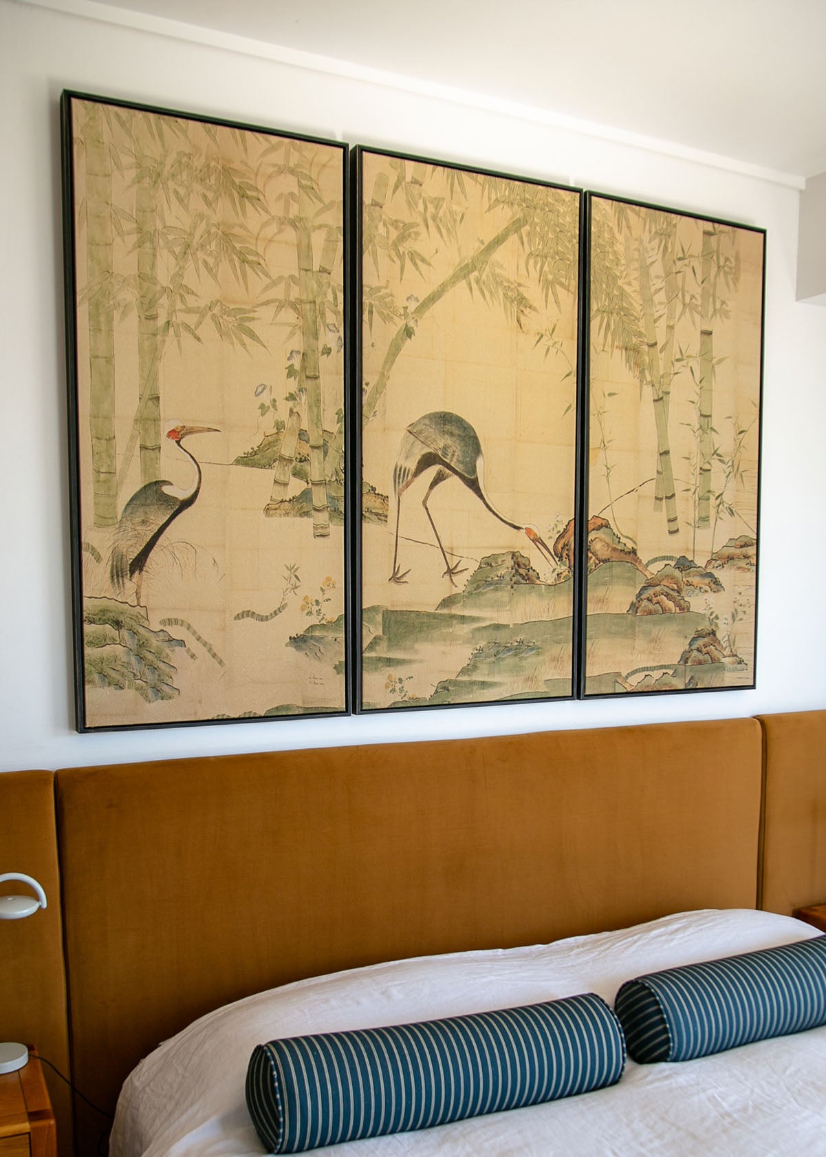 Paneles Murales de lino Paisaje Japones con Grullas - Serie 03