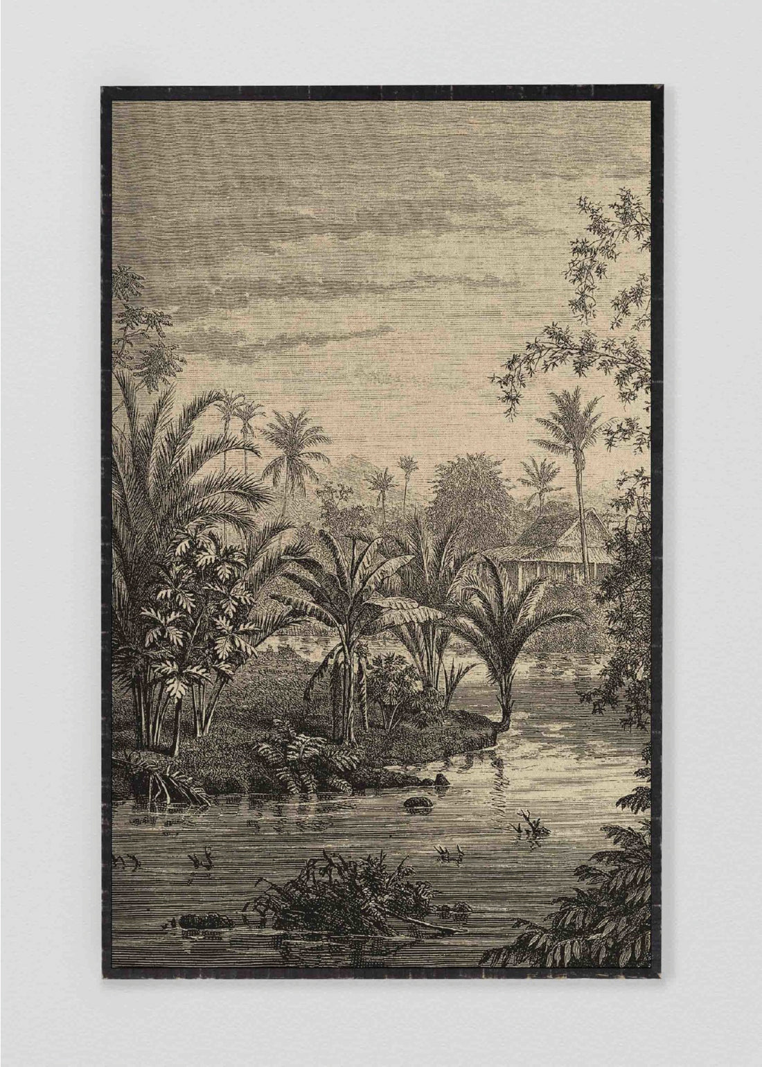 Set cuadros mural de lino jungla palmeras sepia