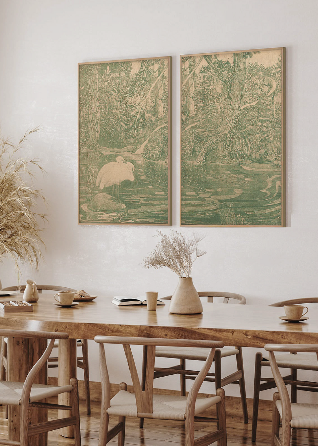 Set cuadros mural de lino jungla y garzas