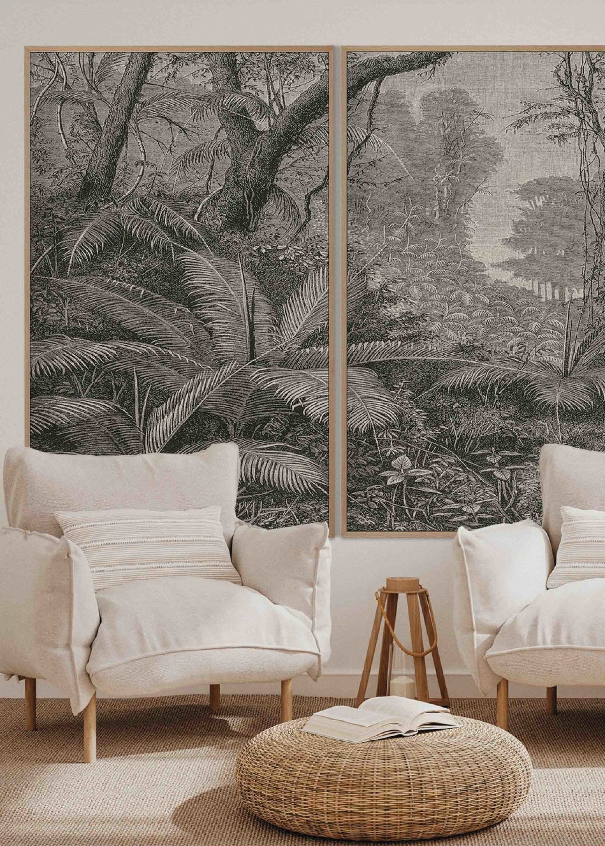 Paneles Murales de lino jungla manglar blanco y negro - Serie 02