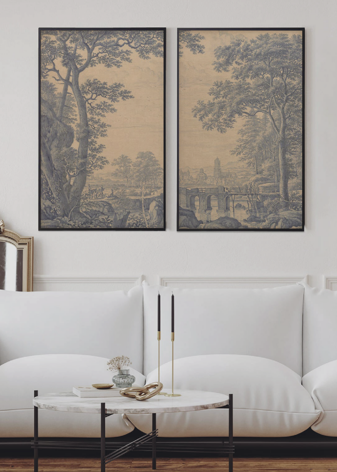 Set cuadros mural de lino toile de jouy