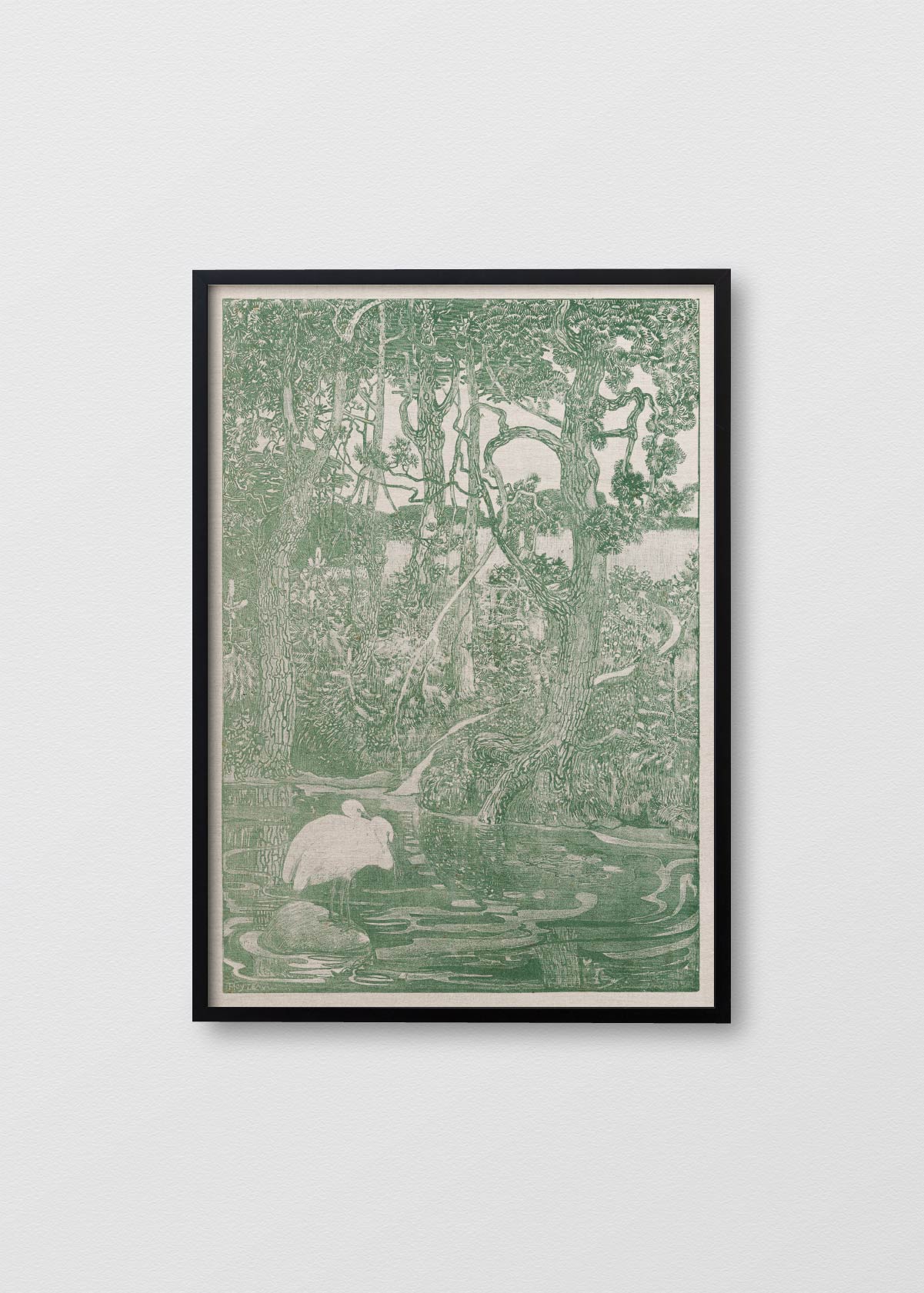 Cuadro Lino Jungla Verde Garzas - Testimoniaprints