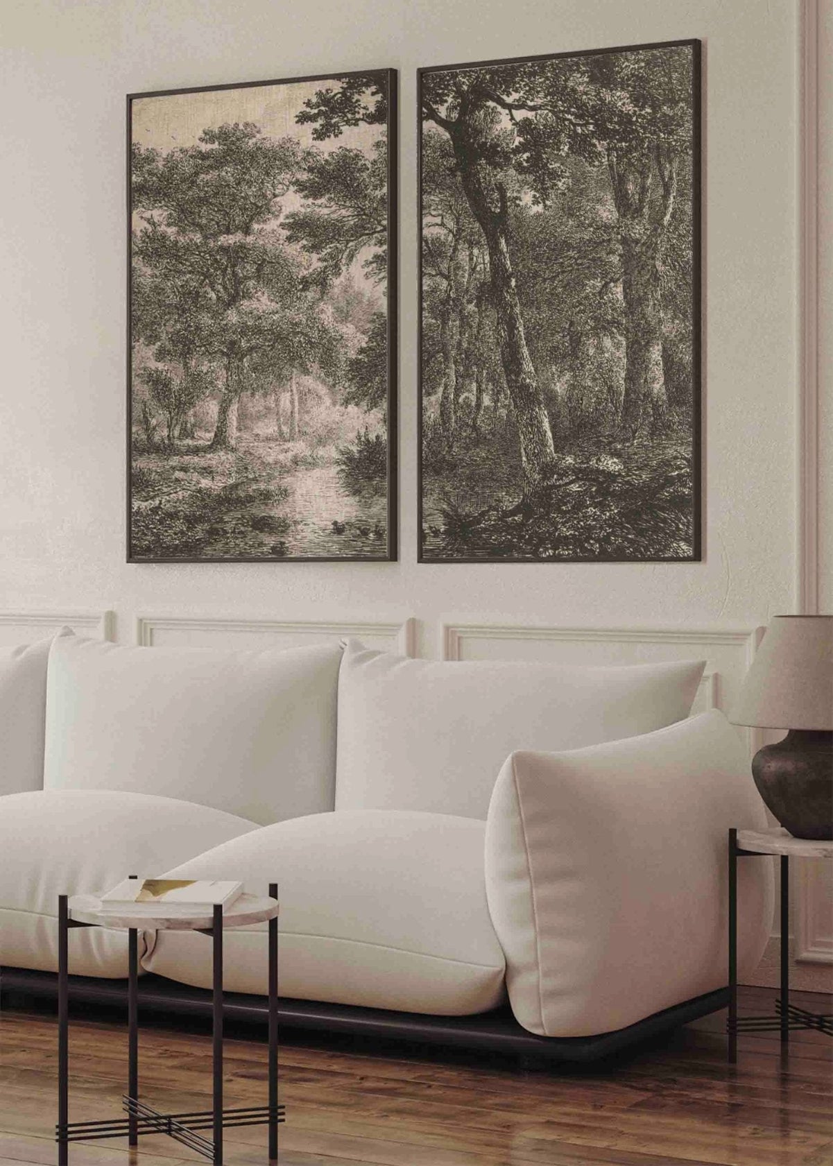 CUADROS DÍPTICO MURAL DE LINO BOSQUE BLANCO Y NEGRO - Testimoniaprints